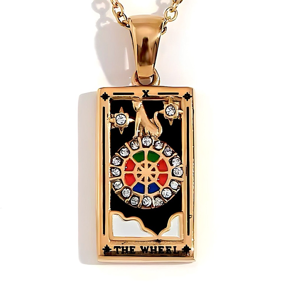 Dainty Tarot Card Necklace | The Wheel | 18k Gold Plated, 316L Stainless Steel